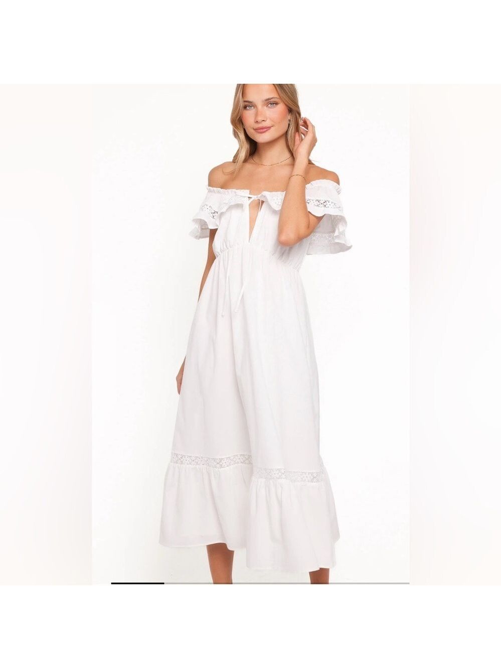 Petal + Pup The Janelle Floral Lace Off Shoulder Maxi Dress